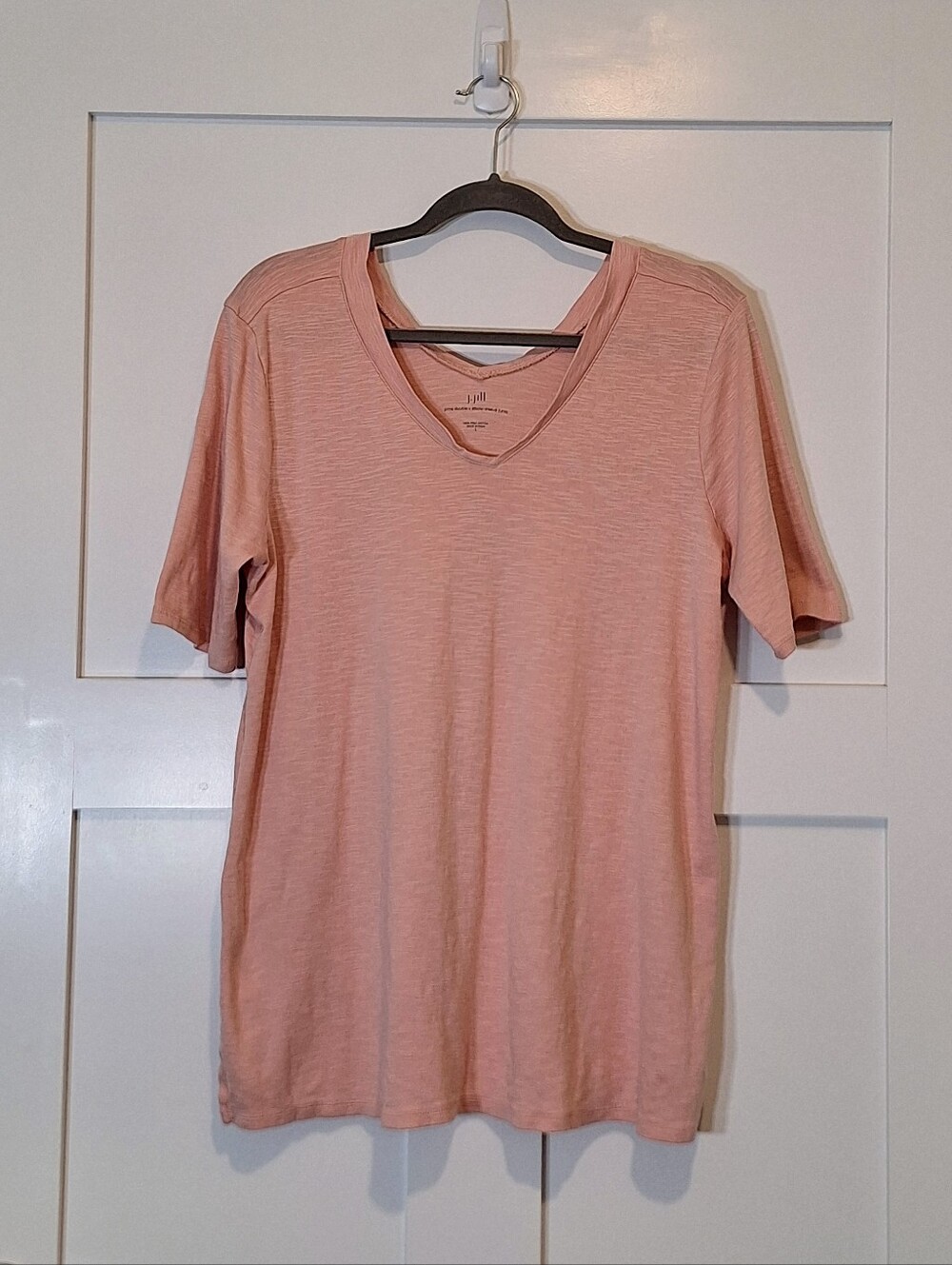 J. Jill Pima Double V Elbow Sleeve Tunic Peach Size Large 100% Pima Cotton
